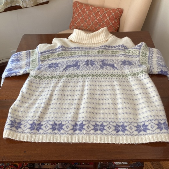 ALPS Nordic Design Cream, Green, & Lavender Wool Reindeer Sweater Womens Large - Picture 6 of 13